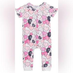 Splendid baby-girl heart print Short Sleeve snap front Coverall